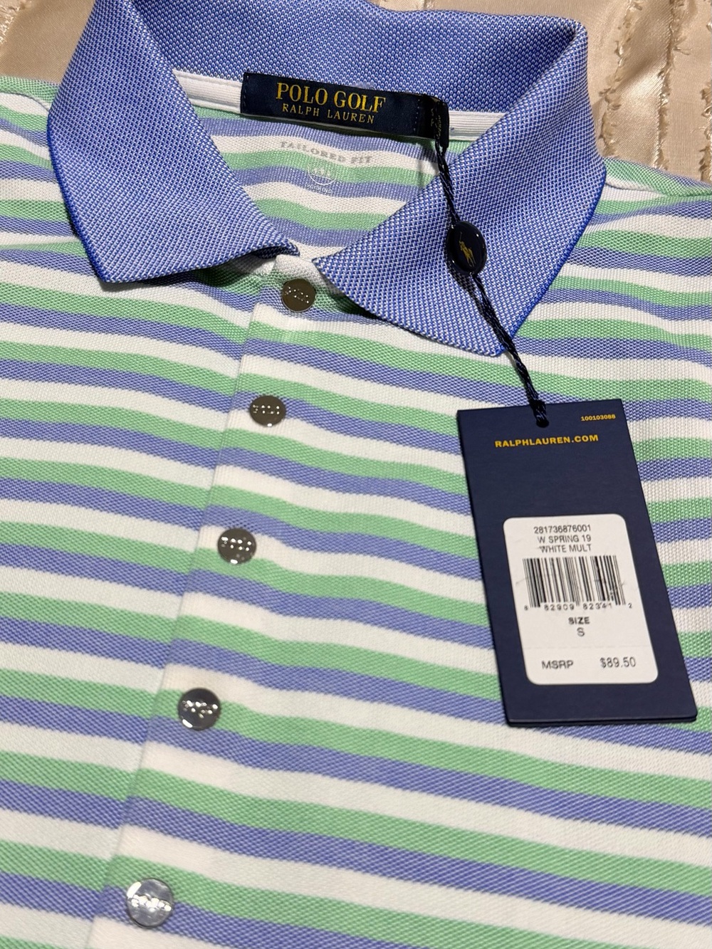 Ralph Lauren Polo Golf Striped Polo — White, Blue & Mint Small